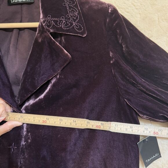 NWT TAHARI Velour Velvet Swing Jacket Blazer Sz 2 Embroidered Accents Purple$468 - Picture 6 of 16